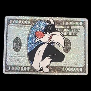 Vintage 1998 Looney Tunes Prism Holographic Money Sticker $1M Sylvester Cat